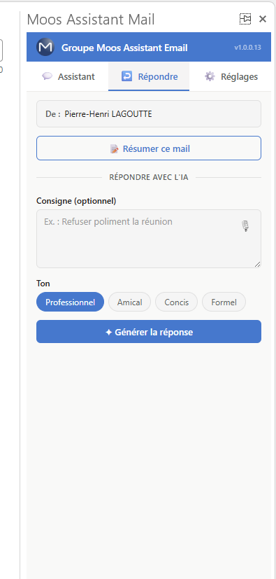 Assistant Mail - plugin Outlook IA